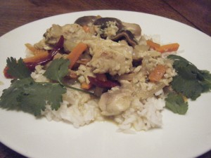 Tilapia coconut curry over rice